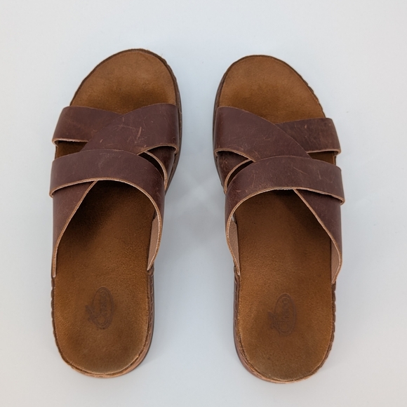 Chaco Wayfarer Slide Leather Cross-Strap Sandal | Size 9 | Toffee Brown Summer - Picture 12 of 17